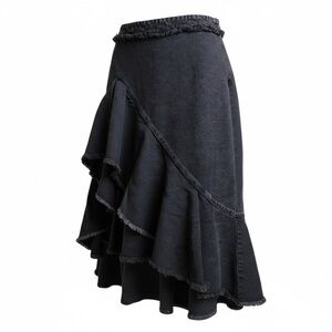 Flouncy Asymmetrical Black Denim Skirt